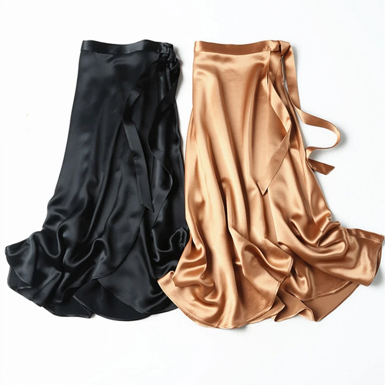 تنورة أنيقة ومثيرة من حمض الخليك على الطراز الفرنسي من الساتان 2026 لربيع وخريف مكتب سيدة أنيقة عتيقة بأربطة تنانير من الحرير الاصطناعي 6XL #3