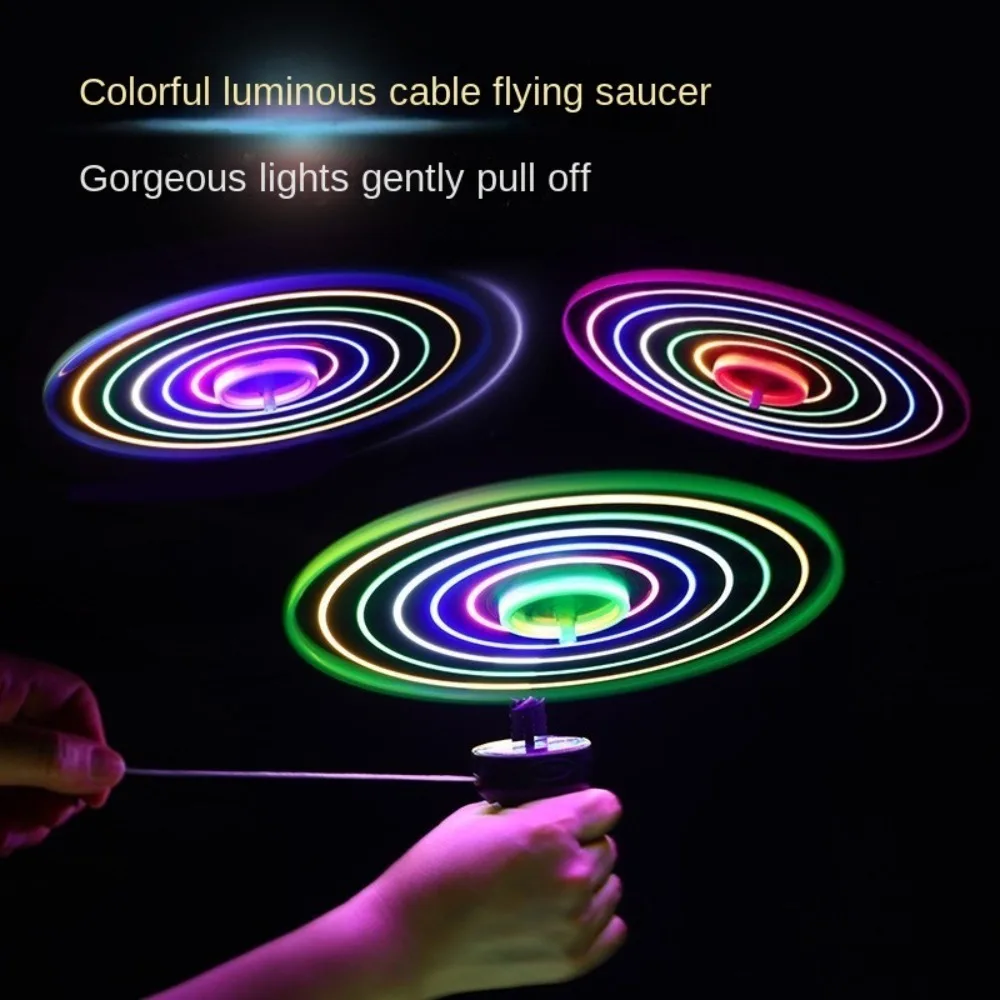 

New Sports Toy Pull String Flying Toy LED Light Spinning Flyer Rotating Flying Toy Hand-push Flash Flying Toy Outdoor Game