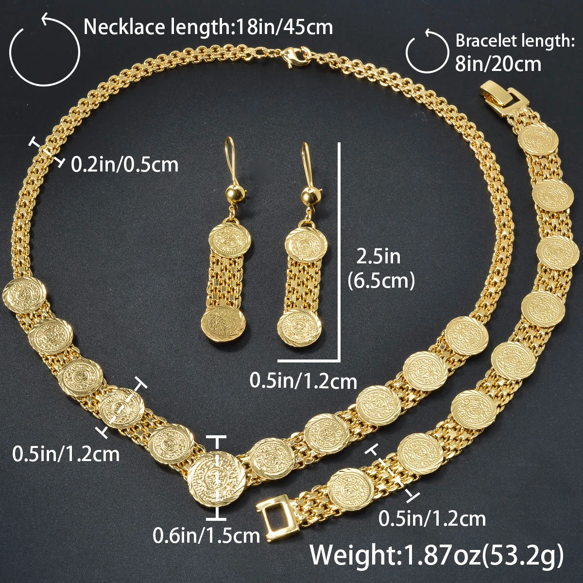 Luxury Circle Wedding Jewelry Set for Women Metal v Shape Necklace Female Engagement Bracelet Chain Round Earrings Accessories