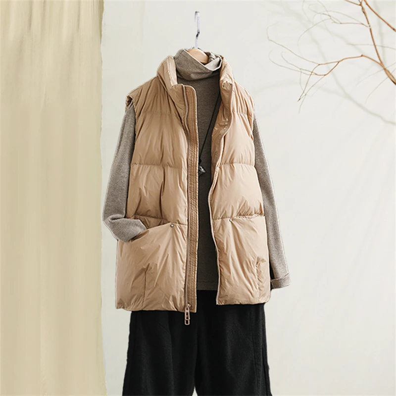 Oversize Down Waistcoat Women Autumn Winter Parkas Warm Light Thin White Duck Down Vest Coat Female Short Sleeveless Tank Jacket