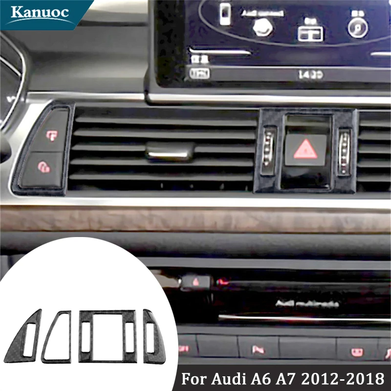 

4Pcs For Audi A6 A7 2012-2018 Carbon Fiber Center Air Vent Decorative Stickers Frame Trim Car Interior Styling Accessories