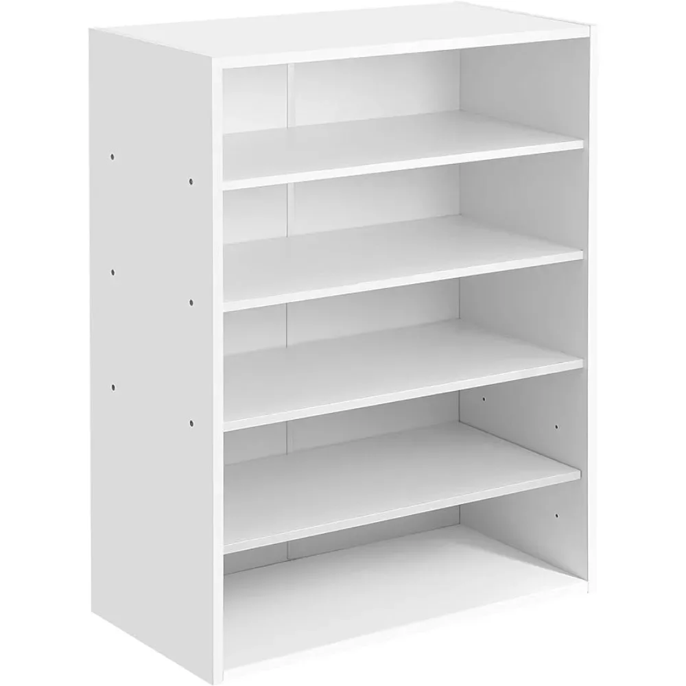 

Shoe Rack, 5-Tier Stackable Wooden Shelf Organizer Free Standing Storage Stand with One Movable