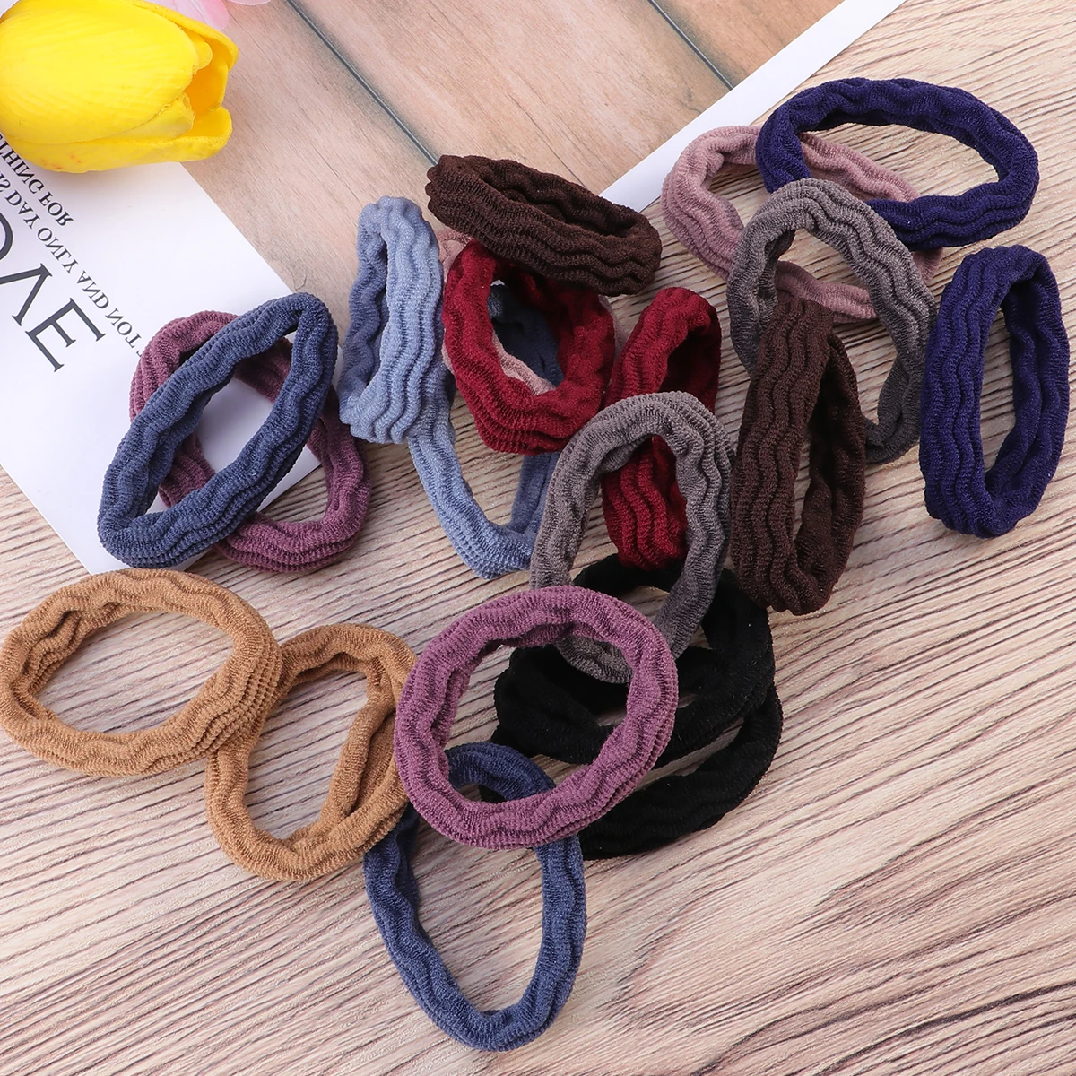 

20Pcs Girl Elastic Hair Ties Thicken Non-Damaging Environmental Material Bright Colors Fashion Accessory for Daily Wear Ripple