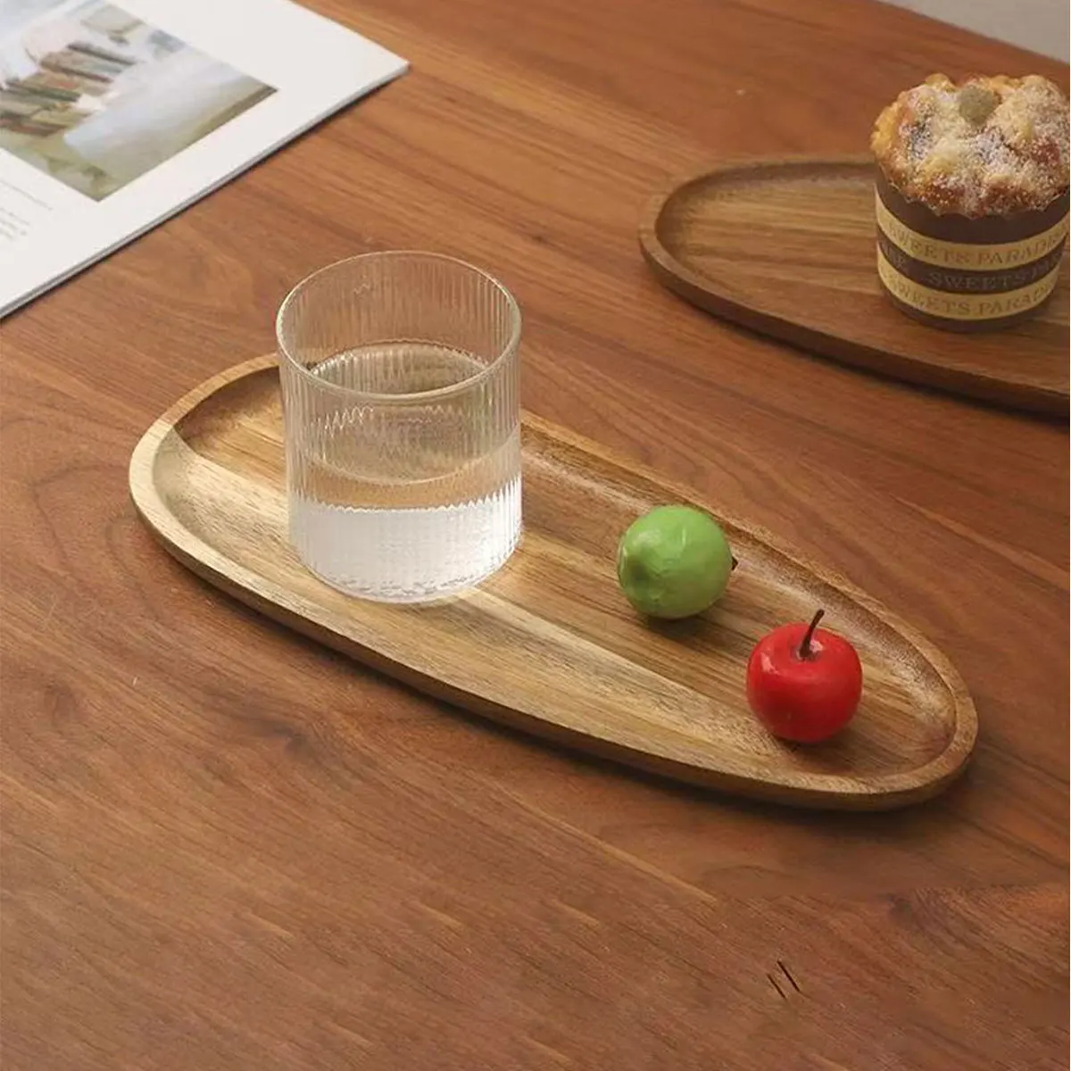 Natural Acacia Wood Irregular-Shaped Wooden Plate for Western-Style Snacks and Fruits, Japanese-Style High-Appearance Seed-Shaped Wooden Tray, 1 Piece