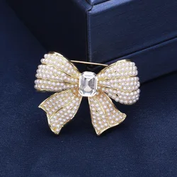 Fashion Elegant Women Girls Bow Rhinestone Pearl Pins Corsage Exquisite High Quality Women's Party Wedding Brooches Badges