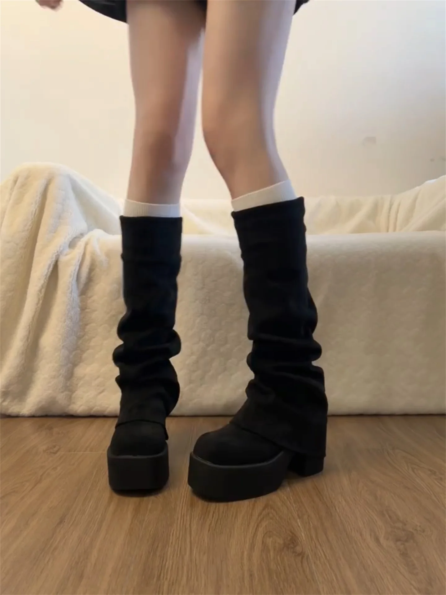 

High Heel Long Tube Boots Women's 2025 New Winter Elastic Slim Boot Knight Boot Waterproof Platform Faion Boots round Toe