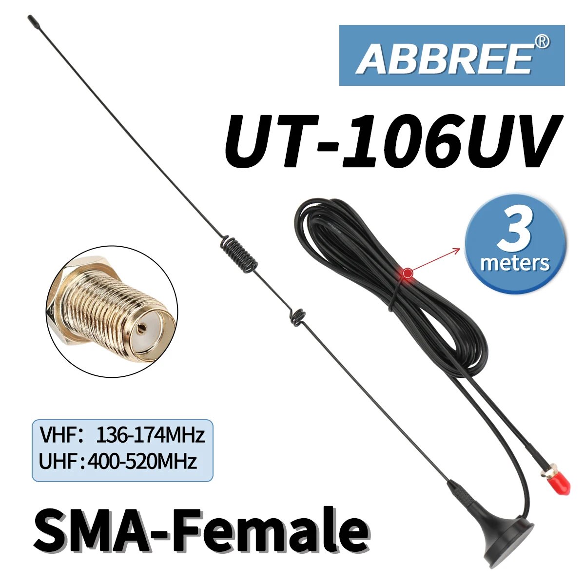 

UT-106UV Car Antenna Walkie Talkie SMA-Female UHF VHF Dual Band On board Antenna For Baofeng UV-5R k5 5RH 21 Pro Two Way Radio