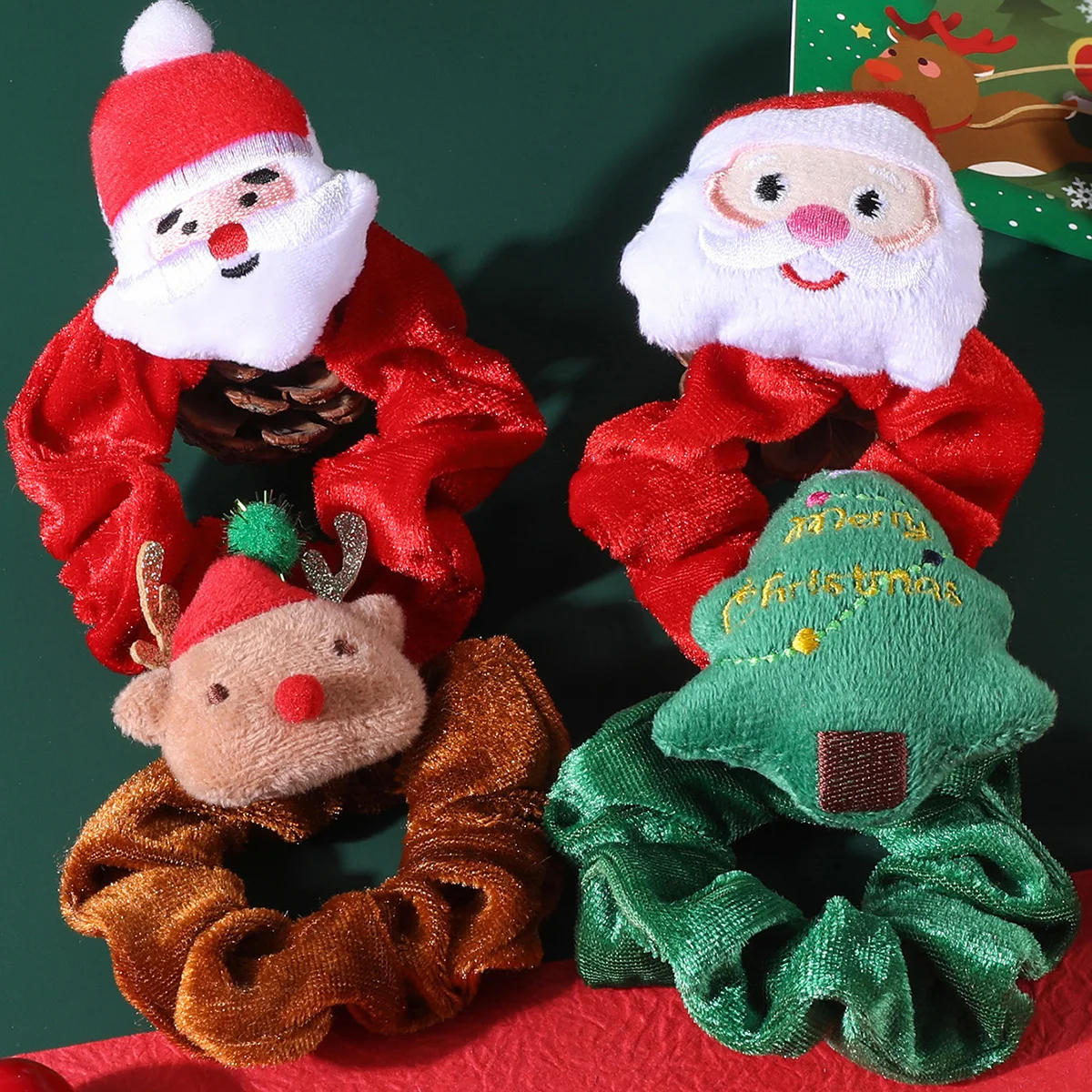 3-6PCS Christmas Elastic Scrunchies for Women Elk Velvet Santa Claus Cartoon Hair Ties Girls Cute Headwear Christmas Decorations