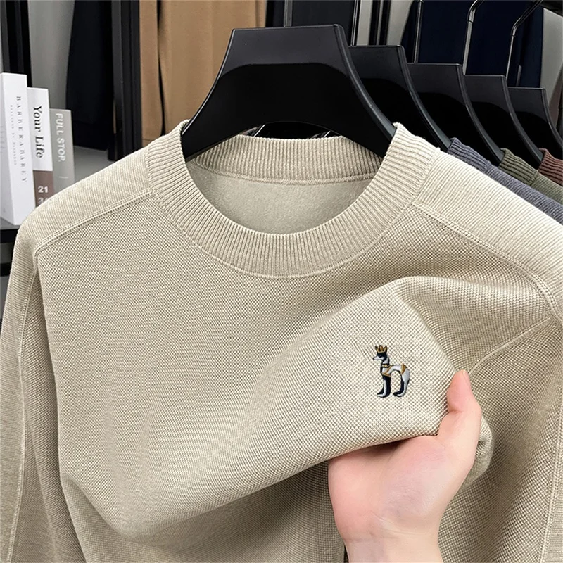 مصمم الأصلي الرجال طويلة الأكمام متماسكة سترة جولة الرقبة التطريز الخريف رائعة تي شيرت الترفيه الأعمال ملابس للرجال #3