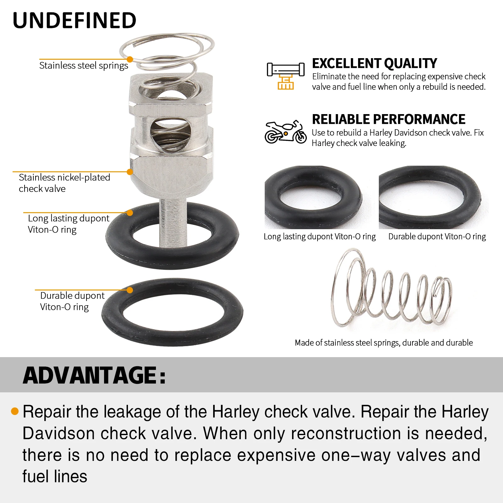 MC-300 Fuel Check Valve Rebuild Kit Fits for Harley 2001-2022 Motorcycle Models (4Pcs/Set)