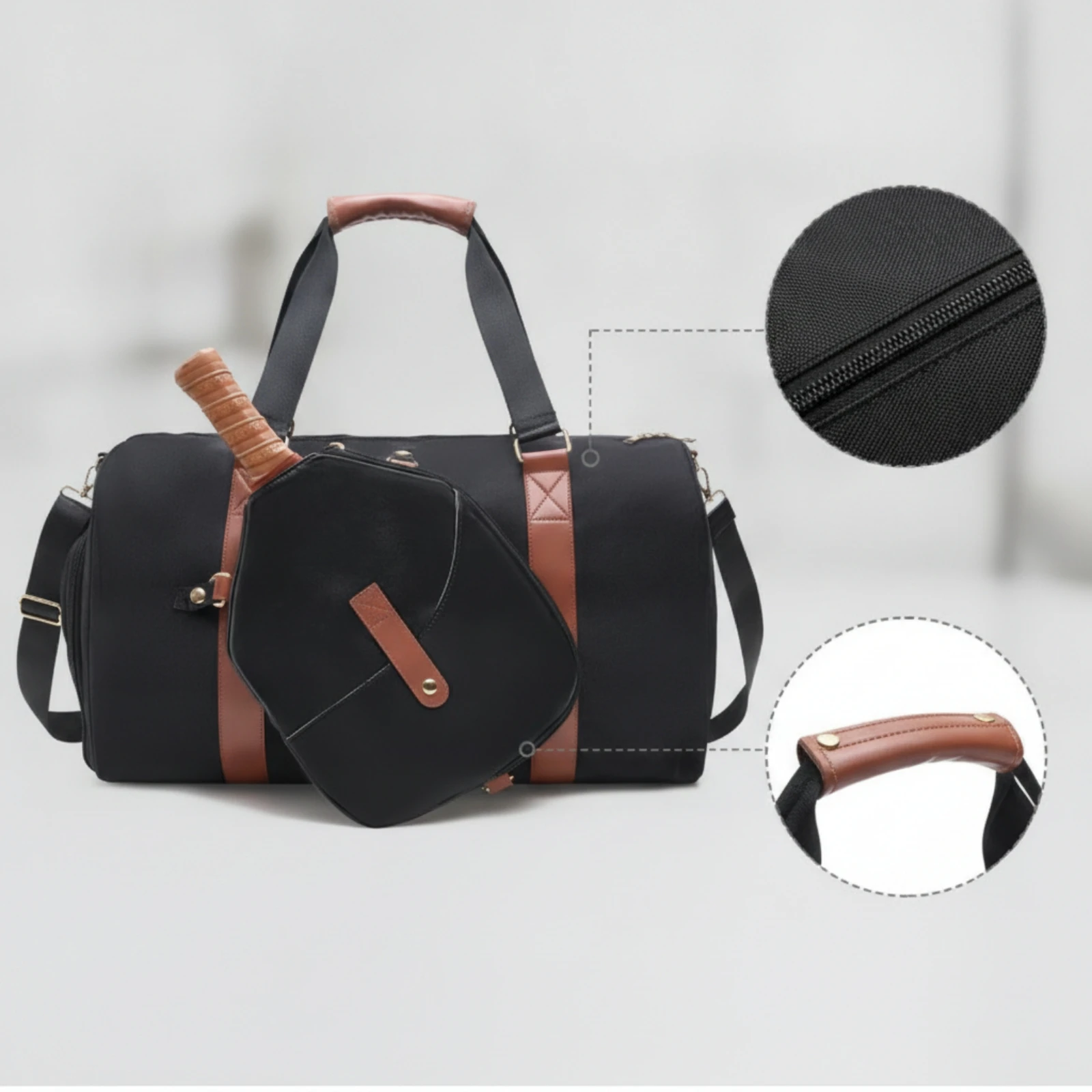 Pickleball Bag with Paddle Cover Spacious Pickleball Duffel Bag Detachable Adjustable for Tennis Players view 6