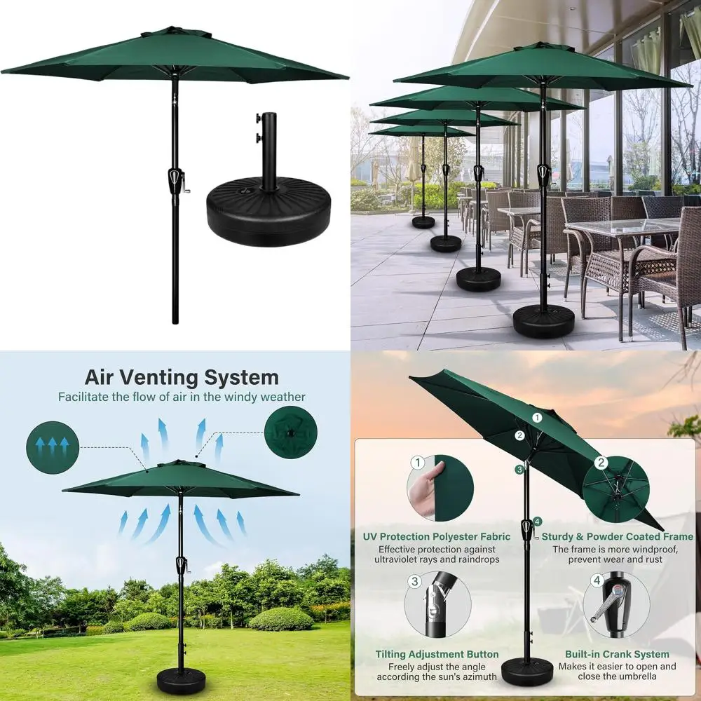 

Зеленый уличный зонт для патио 7,5 футов с круглым основанием для сада, террасы, заднего двора и бассейна