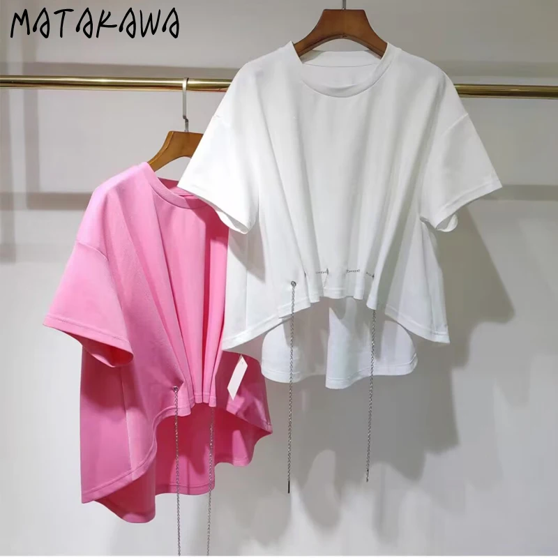 

Matakawa Irregular T Shirt for Women Solid Spring Summer Chains 2025 Vintage Ropa De Mujer Korean Fashion Elegant T-shirts