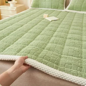 겨울 플러시 매트리스 토퍼, 가정용 얇은 다다미 매트, 기숙사 싱글 더블 침대보 접이식 미끄럼 방지 매트리스 커버, 침대 시트 