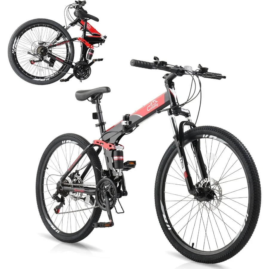 

Folding Mountain Bike 21-Speed Adult Bikes 26/27.5 Inch with High Carbon Steel Frame and Double-Kill Disc Brake System for Urba