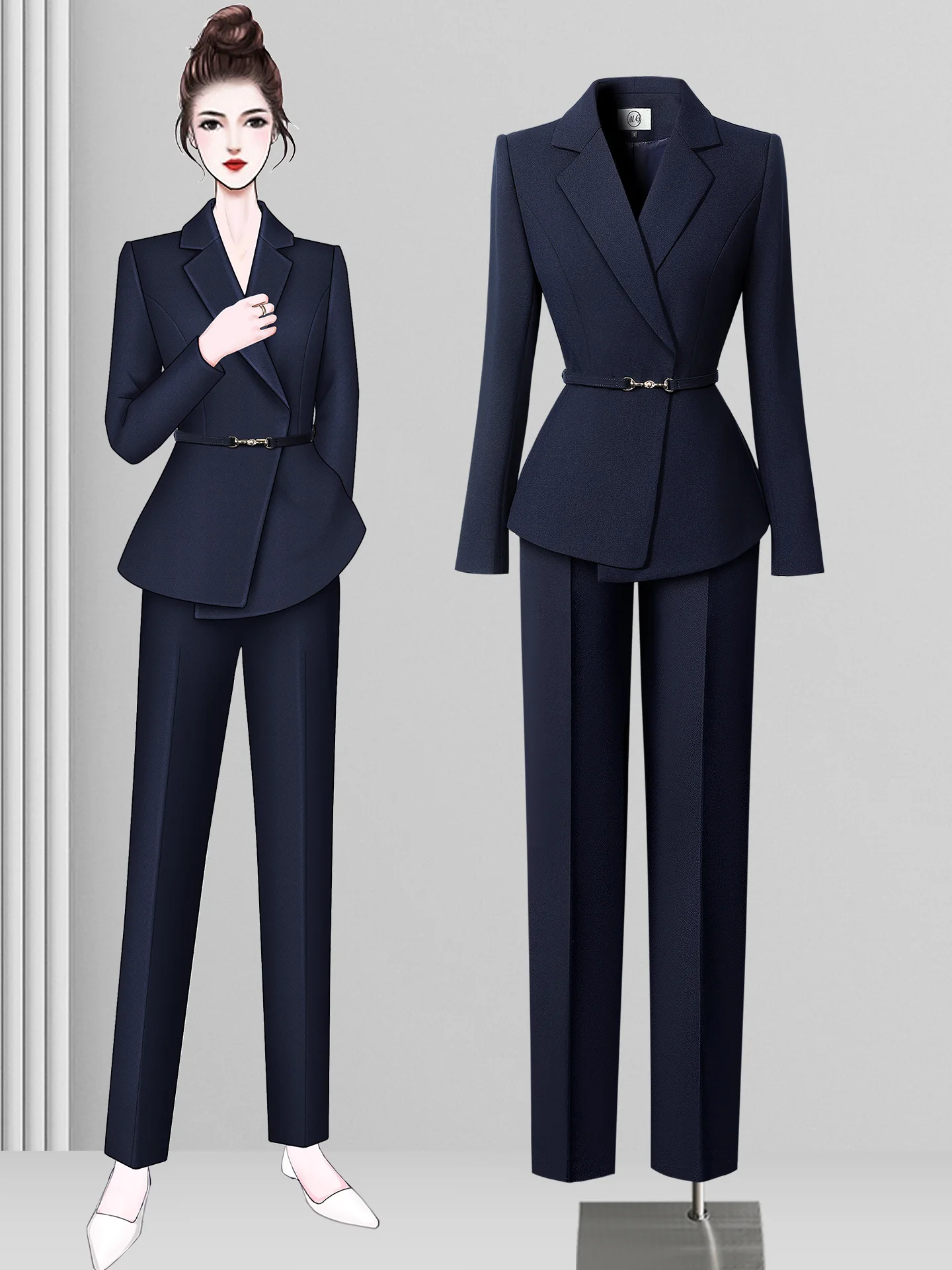 

High-End Professional Women's Suit Set Fashionable Elegant Commute Front Desk Workwear Long Sleeve Long Pants Polyester Blend