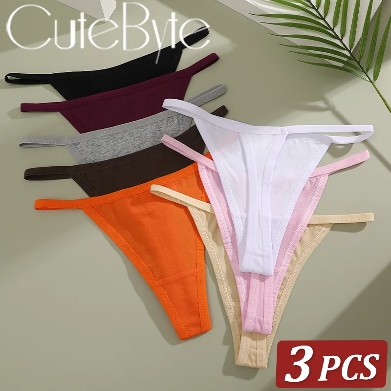 3PCS Seamless Cotton Thong Women Thin Strap Low Waist High Flexibility Panties Sexy Underwear Ladies Briefs T-back Soft Women