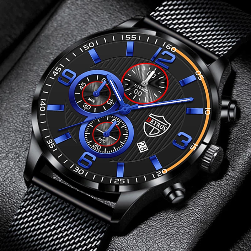 

Fashion Men's Watches for Men Business Black Stainless Steel Mesh Belt Quartz Wrist Watch Man Casual Leather Watch reloj hombre