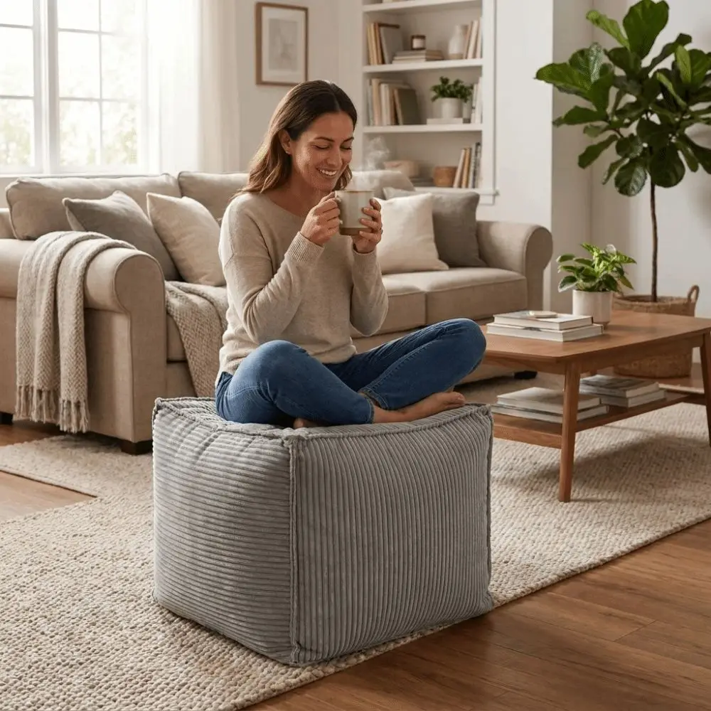 No Filling Seat Cushion Cover Japanese Style Large Capacity Sofa Stool Cover Soft with Handle Sofa Footstool Cover Living Room