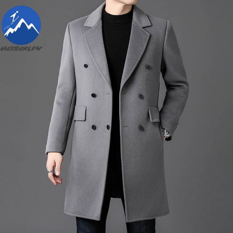 Maxbarley 2025 Winter Wool Coat Men Korean Fashion Long Warm Wool Blends Jackets Top Luxury Designer Woolen Trench Overcoat Man