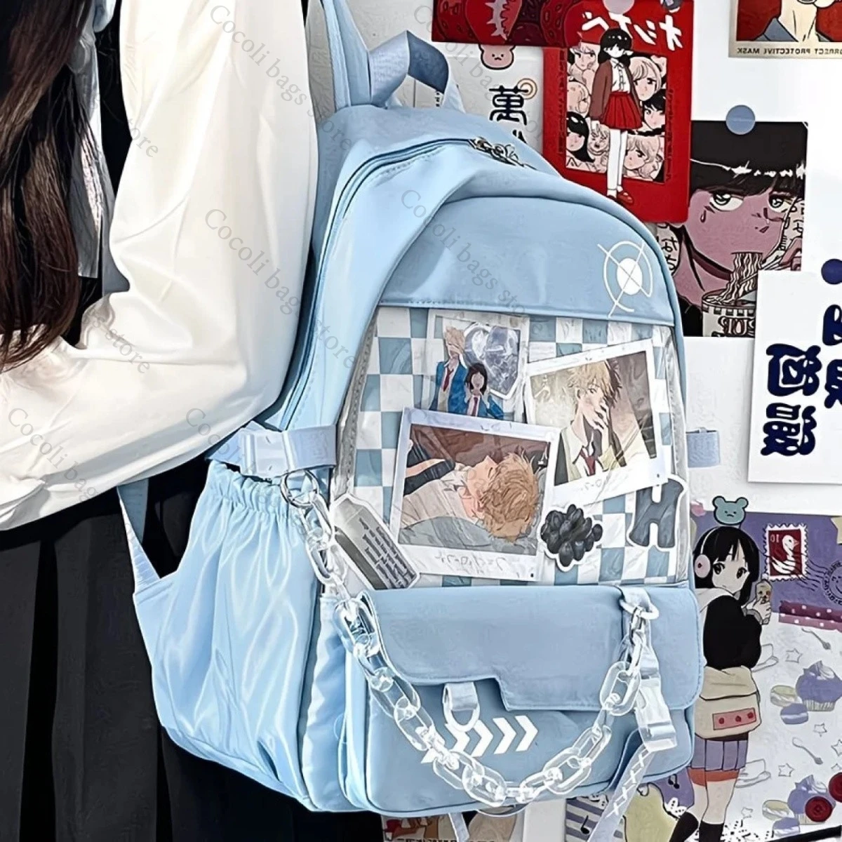 Y2K Bag Chain Decor Ita Bag Backpack for Women Large Capacity Girl's Bag Itabag Nylon Backpack for Comic Con Daily