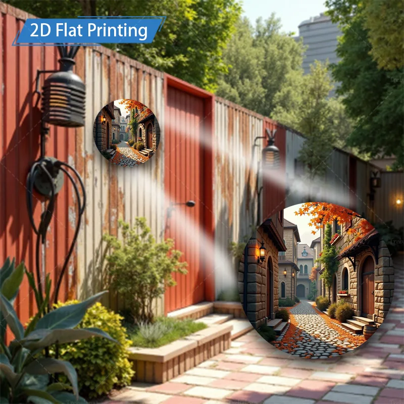 1pc 8x8inch Metal Sign Rustic Autumn Village Scene 2D Flat Metal Wall Art Decor