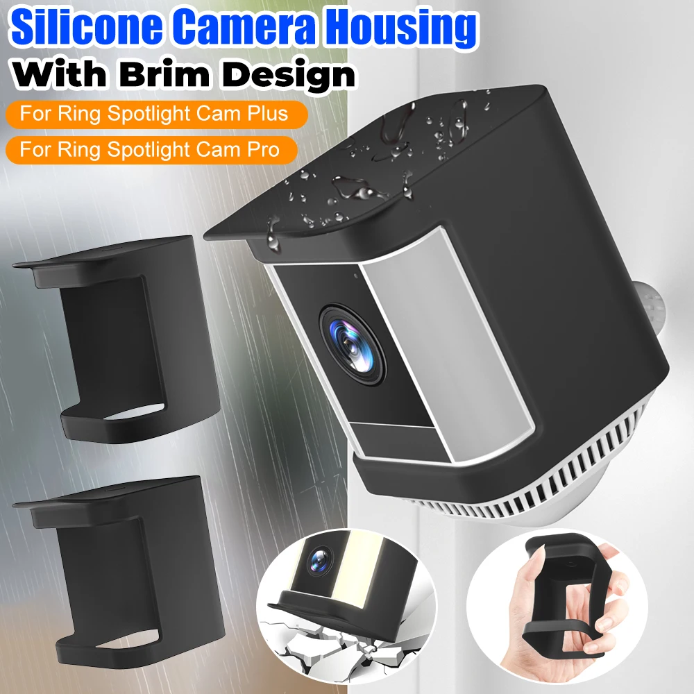 Security Camera Protective Case With Brim Weather-Proof Protection Cameras Silicone Cover For Ring Spotlight Cam Pro/Cam Plus