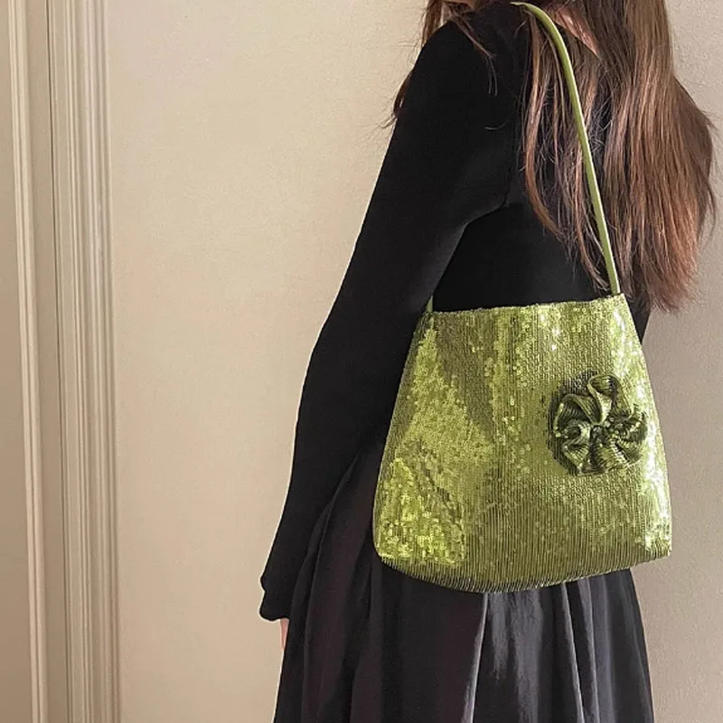 Sac à main à paillettes de luxe pour femme, sac sous les ati elles, sac à fleurs tendance, fourre-tout de haute qualité, initié