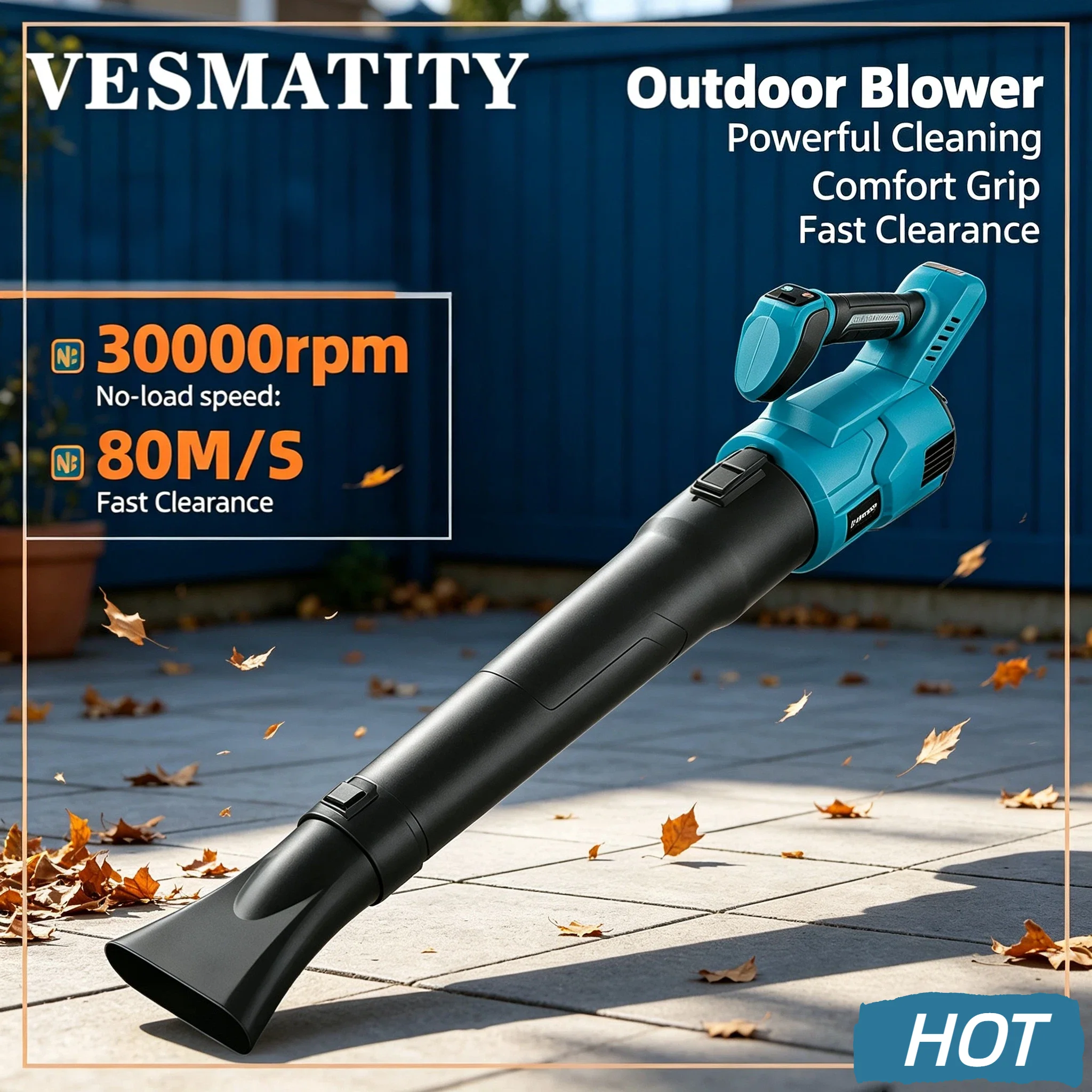 Vesmatity Powerful Cordless Leaf Blower 3 Speed Super Blower Leaf Snow Dust Cleaning Tool for Makita 18V 20V Battery Max