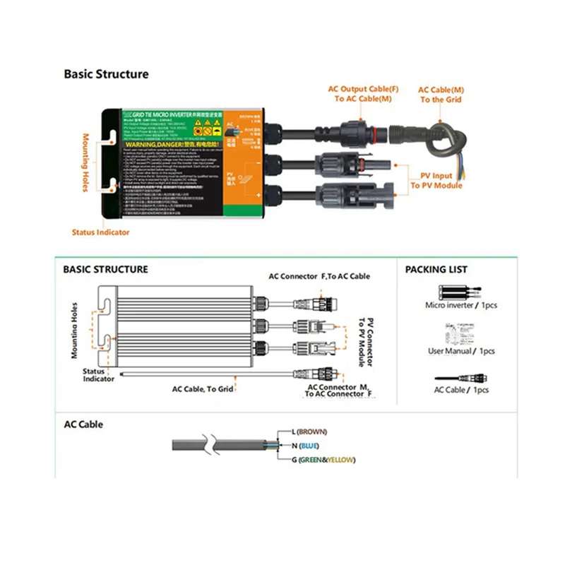 Metal Inverter Grid Inverter Waterproof Pure Sine Microinverter DC30V Input 230V
