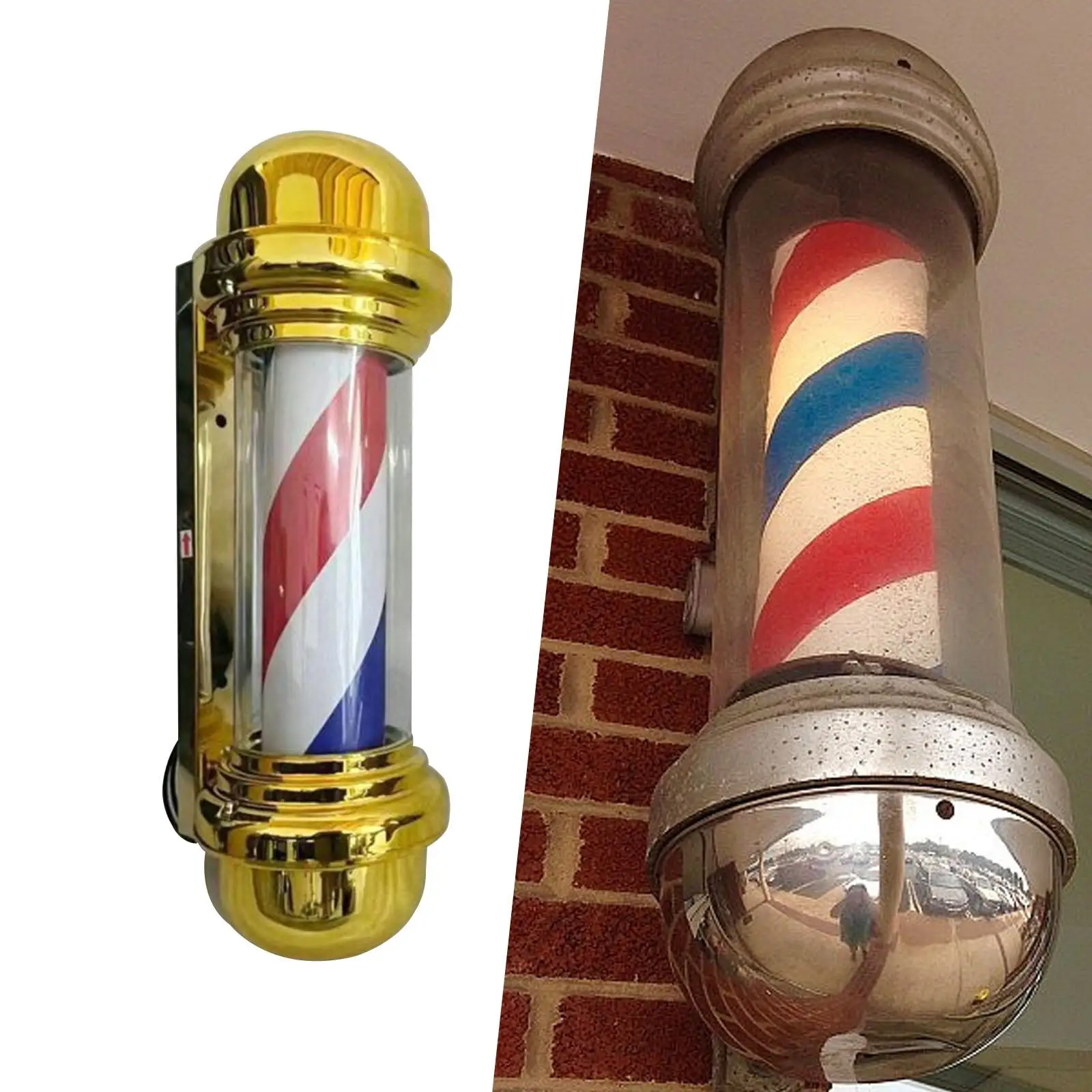 Sturdy Gold Barber Pole Light LED Rotating Waterproof Acrylic Wall Hanging Salon Open Sign Lamp Retro Style for Barbershop Decor