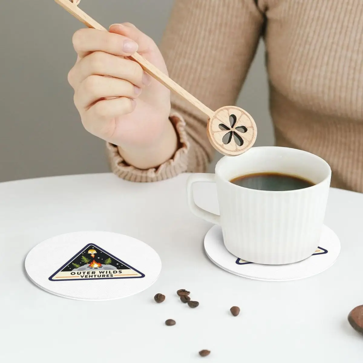 Outer Wilds Ventures Patch Coasters PVC Leather Placemats Waterproof Coffee Mats for Home Kitchen Dining Pads Set of 6
