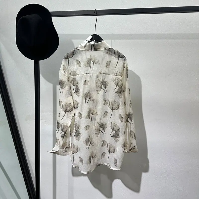 Fashionable Design Transparent Printed Loose Long Sleeves Shirt Ruoshuai High-Grade Popular Thin Top for Men and Women