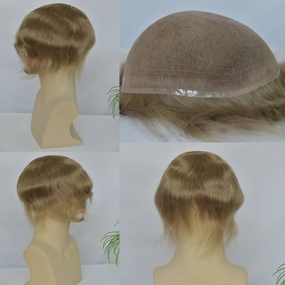 Men\'s Hair Wigs Full Swiss Lace Men Toupee Human Hair Wig Indian Remy Hair System Breathable Men Hairpiece Wave Straight 18#