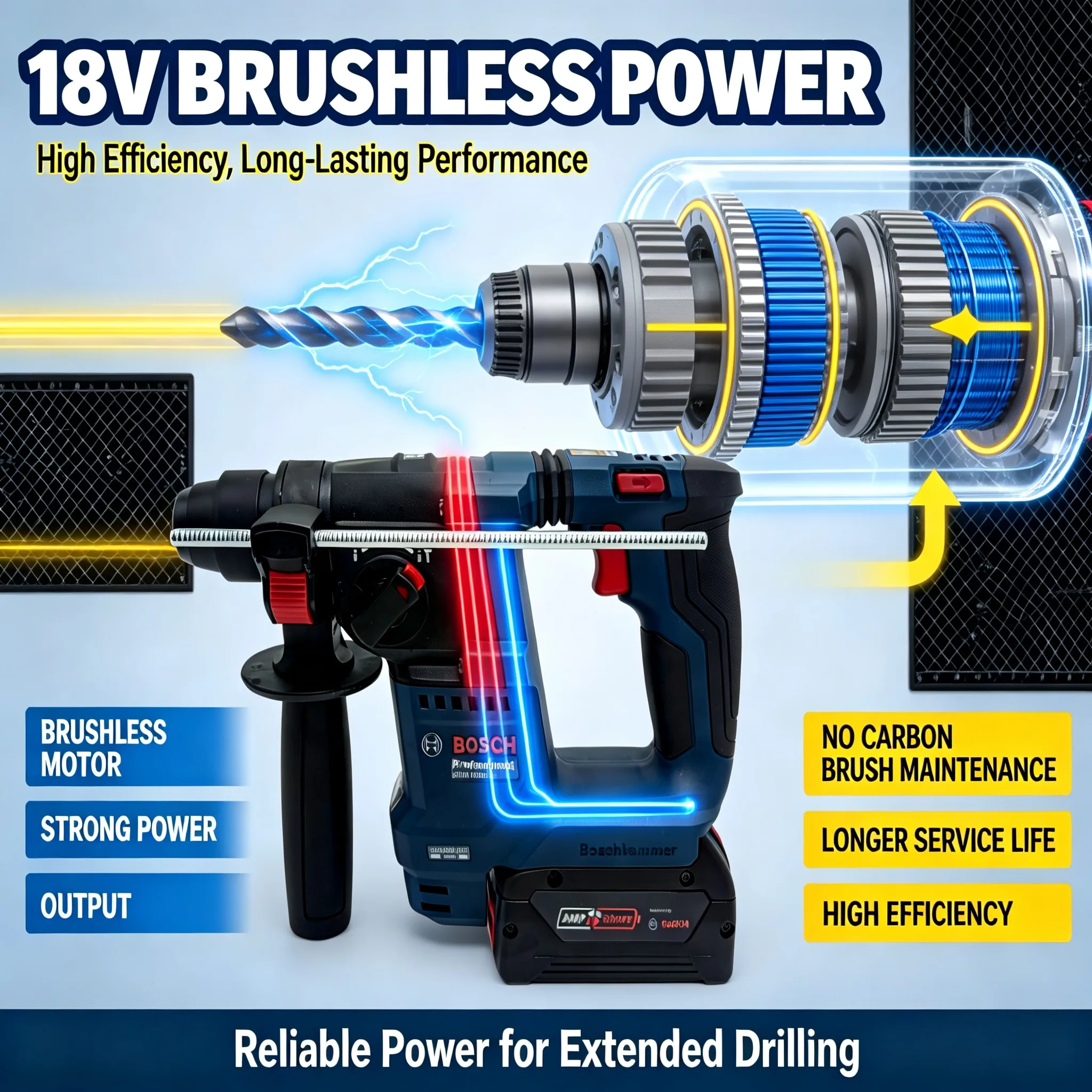 Power Tools Professional - BOSCH GBH 18V-18 コードレス回転ハンマー（SDSプラス対応、プロフェッショナル・ブラシレスモーター搭載）BOSCH 18V電動工具 GBH18V-18