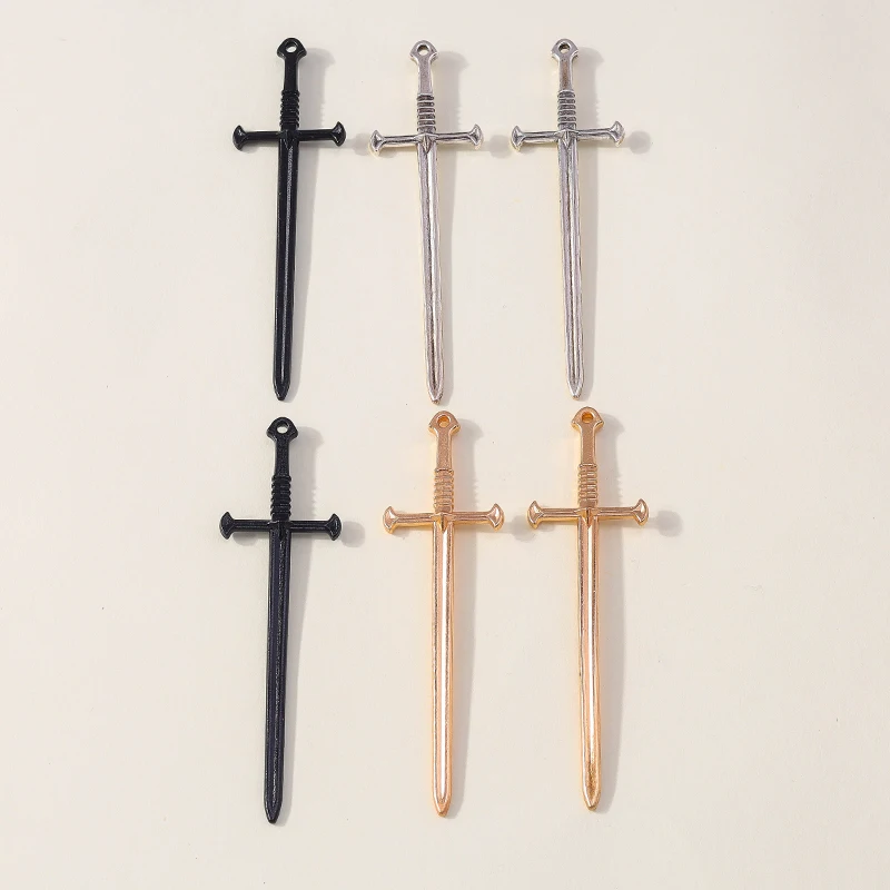 Leslie 10pcs 24*84mm Steampunk Sword Cross Charms Vintage Antique Silver Color Pendants Necklace Jewelry Findings Accessories