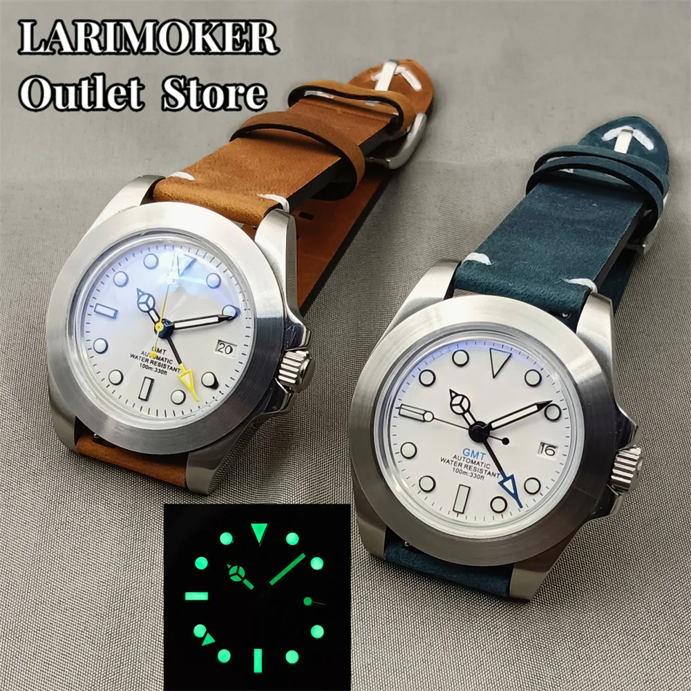 LARIMOKER 40mm Watch NH34(GMT)  C3 Green Luminous Dome glass Glass NH34 Mechanical Automatic Movement   Men\'s Watch