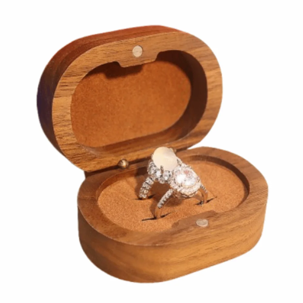 

Handmade Wedding Ring Box Wooden Double Slots Rings Bearer Box Velvet Lined Magnet Closure Ring Display Box Ring Display