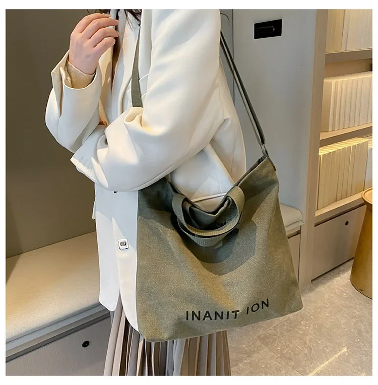 Waschbare, dicke Handtasche, modische Tasche mit großem Fassungsvermögen, japanische einfache Canvas-Umhängetasche, Unisex-Umhängetasche für Studenten, für den täglichen Gebrauch – Detail 22