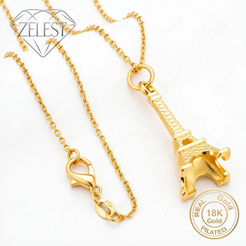 18K Gold Plated 16-30 Inch Delicate Eiffel Tower Pendant Necklace for Women, Fashionable Wedding Gift Accessory