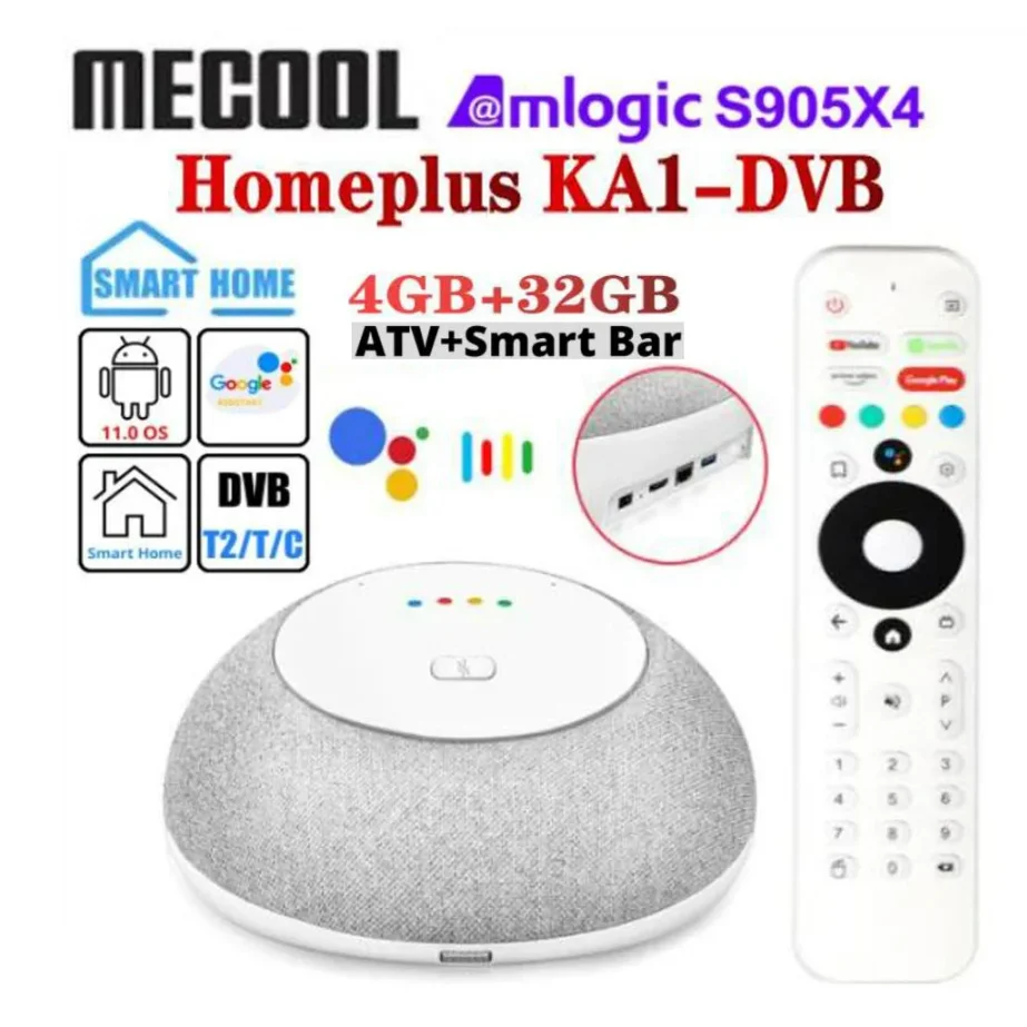 Mecool KA1 Smart TV Box S905X4 Quad Core ARM Cortex-A55 Android11 TV Box 2GB DDR4 16GB eMMC 2.4G/5G WiFi Set Top Box KA1-DVB/OTT