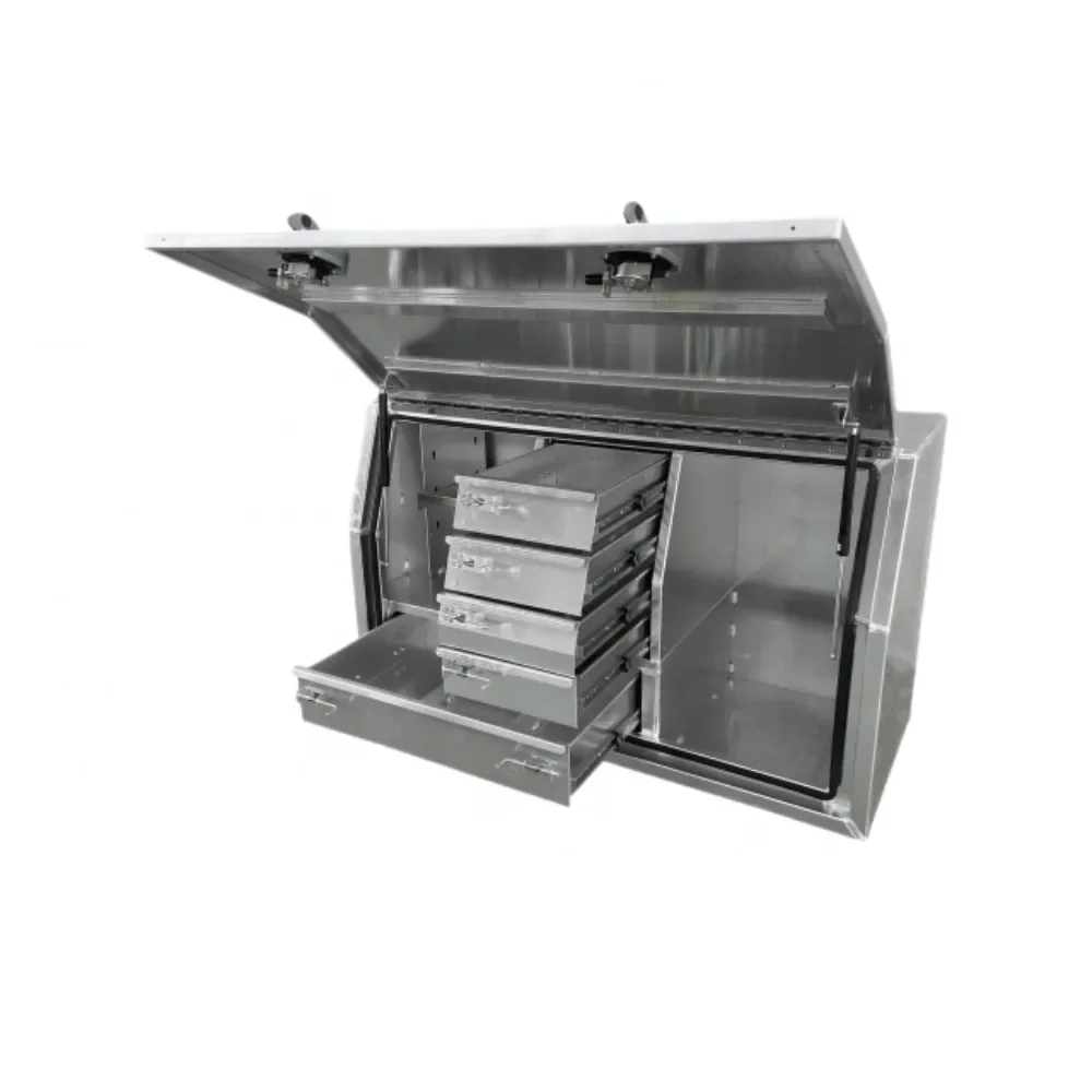 

Aluminum truck toolbox with metal drawers