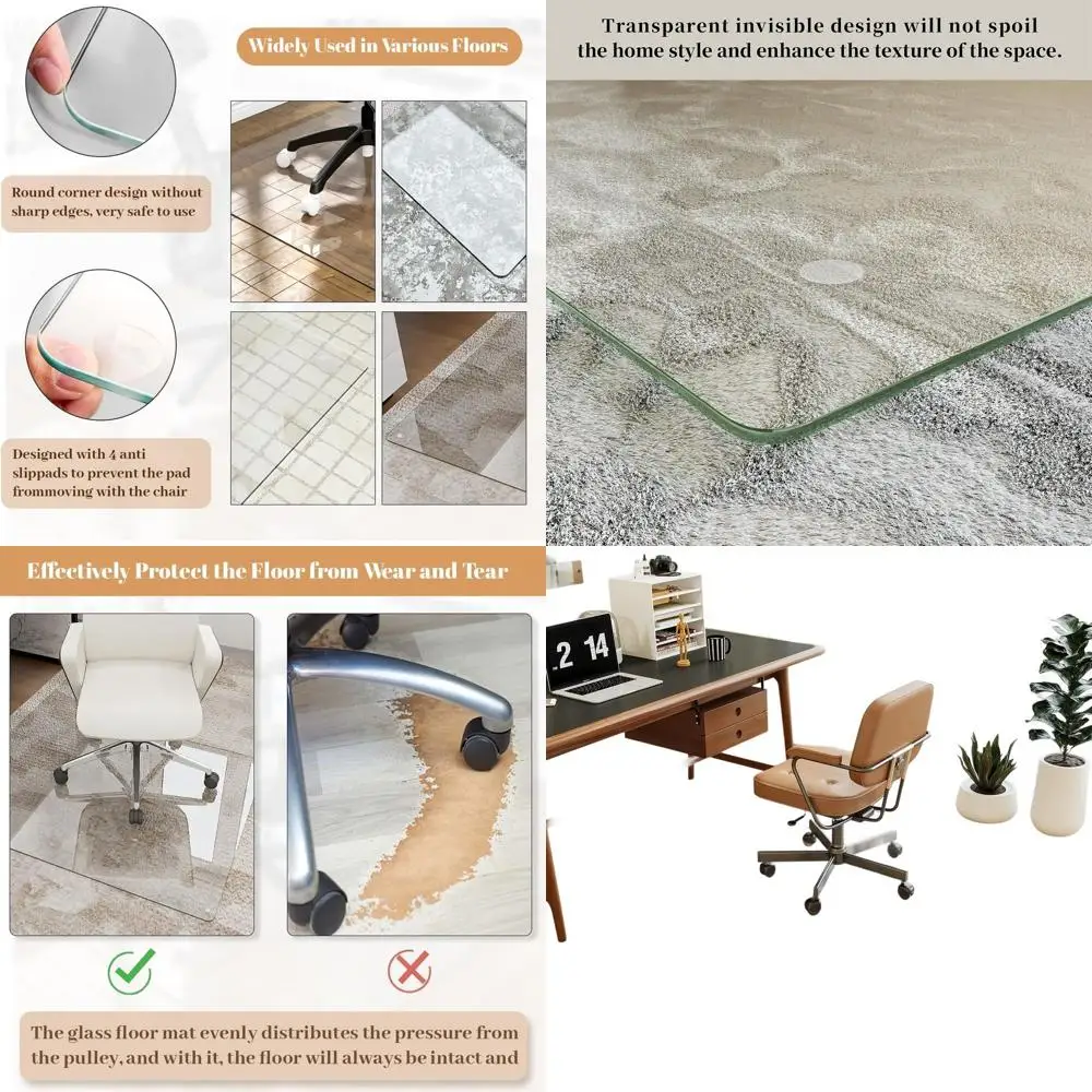 

30 x 48 Tempered Glass Chair Mat, 1/5 Thick for Carpet or Hardwood, Heavy Duty with Rounded Corners and Polished Edges, Floor Pr