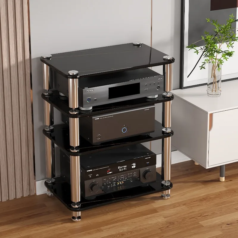 HIFI Audio Isolation Stand, Single Layer Tempered Glass Shockproof Rack for Amplifier Equipment