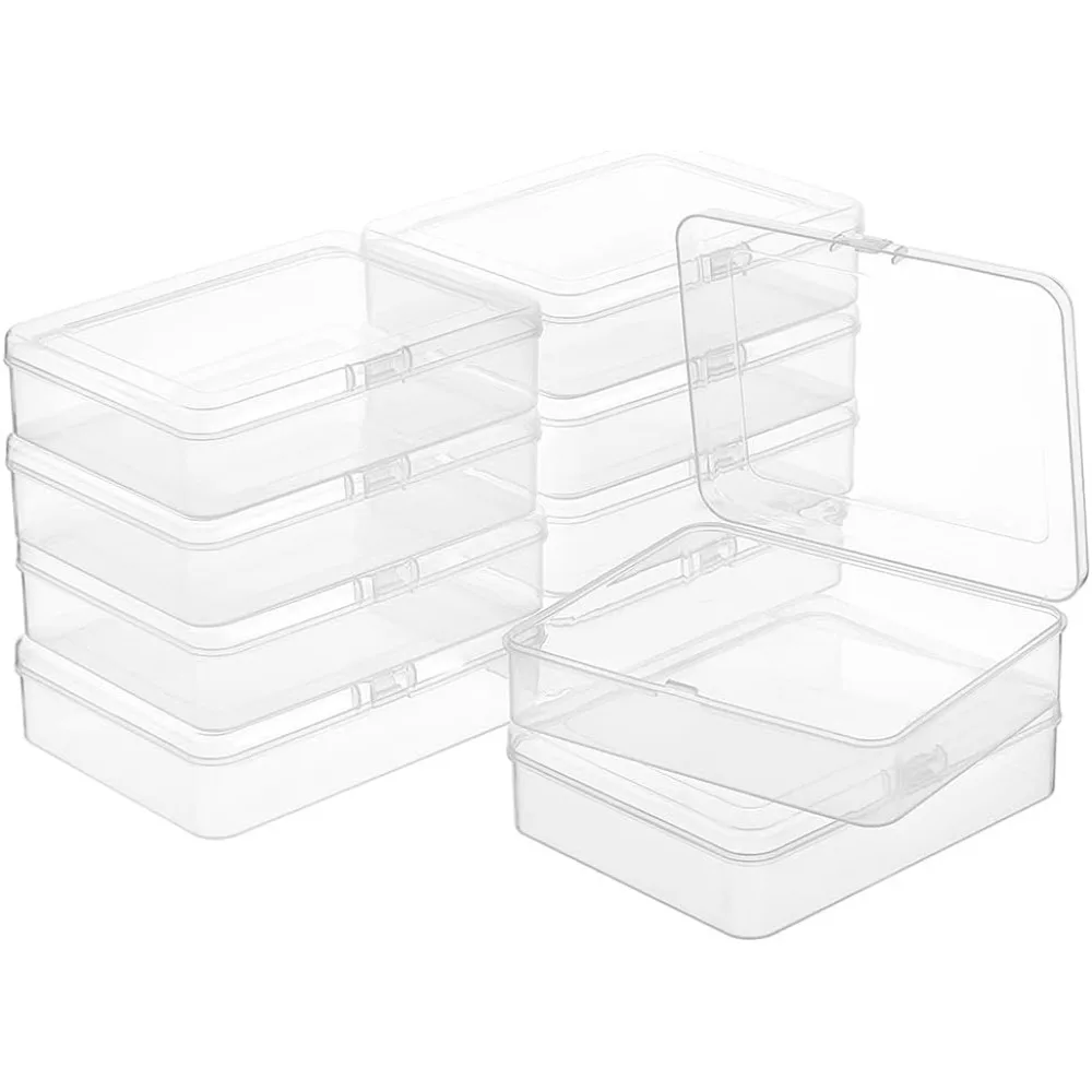 10 Packs PP Plastic Bead Container Box, 4.9x3.9x1.2inch Rectangle Storage Organizer Box, Dustproof Case with Hinged Lid for Card