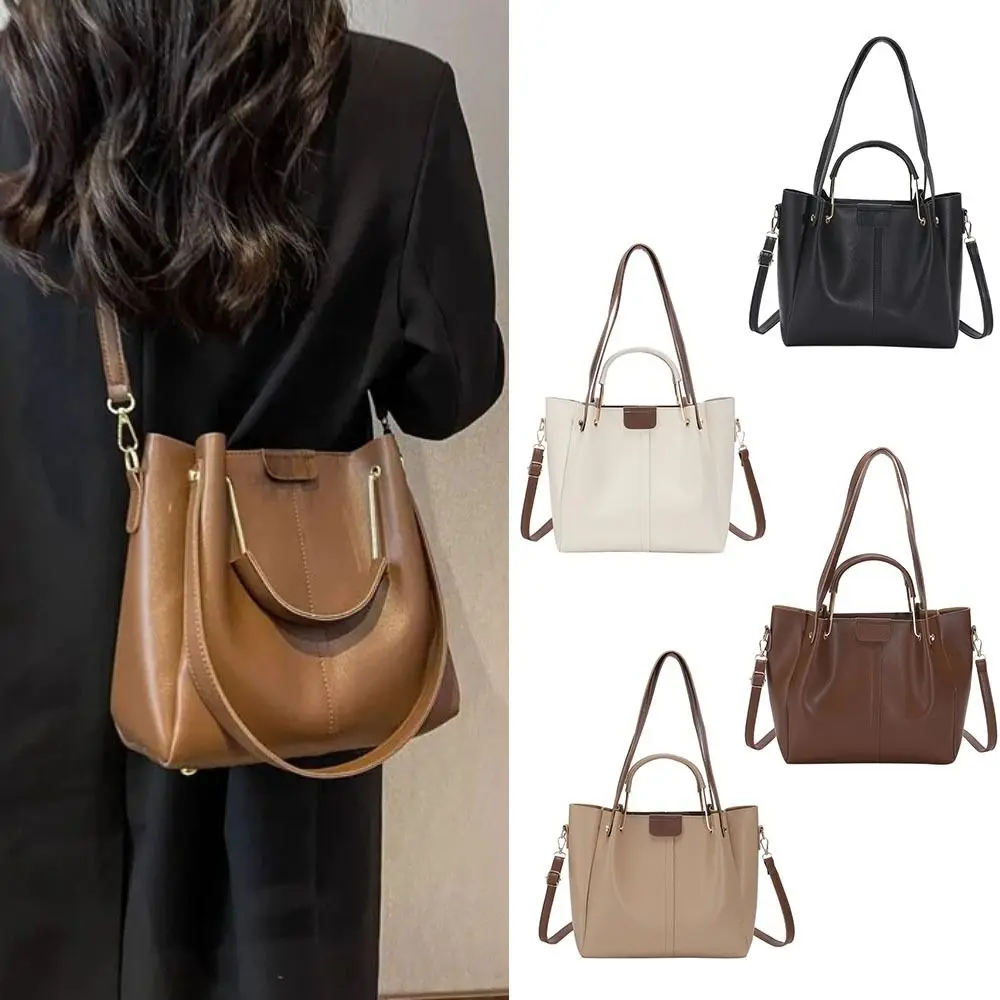 

Ins PU Leather Tote Bag Chill Solid Color Women Shoulder Bag Large Capacity Handbag Crossbody Bag Travel