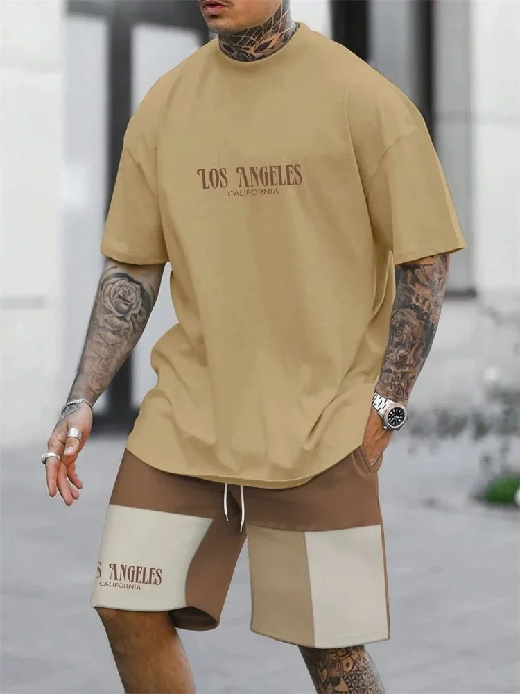 New Rose Pattern Men's T-shirt Round Neck Short Sleeve Drawstring Shorts Outdoor Breathable Casual Short Sleeve Set