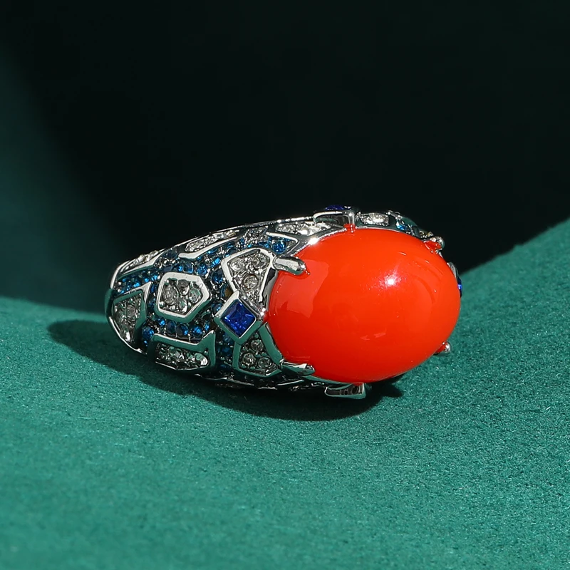 

Vintage Jewelry Blue White Crystal Retro Rings Orange Stone Luxury Antique Silver Plated For Women 2026 Wedding Art Deco New