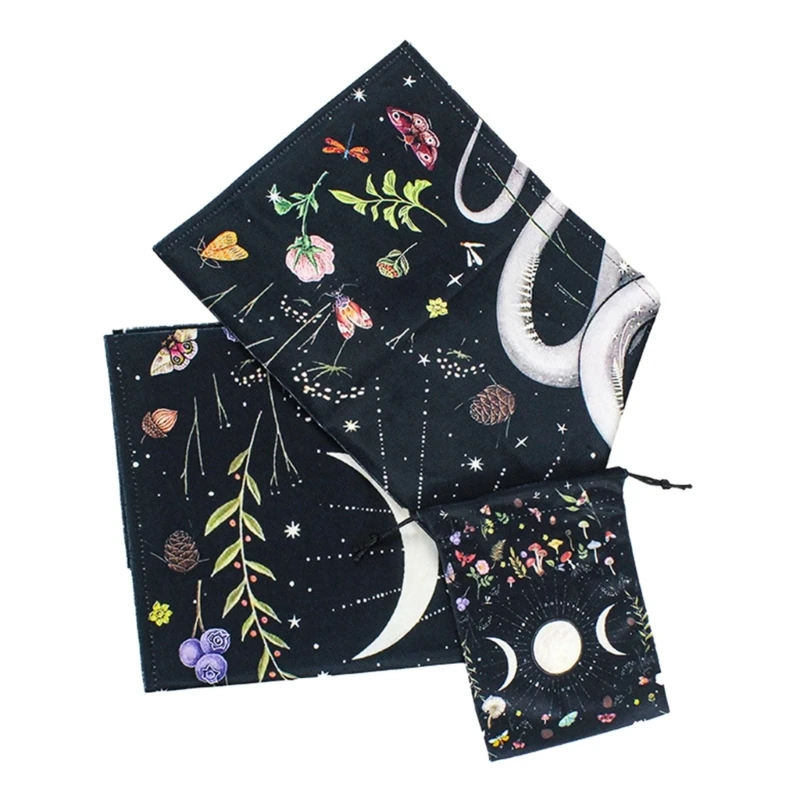 Moonphase Tarots Tablecloth Divinations Cards Table Cloth Tapestry Astrologys Witchcrafts Deck Cloth with Drawstring Bag R66E