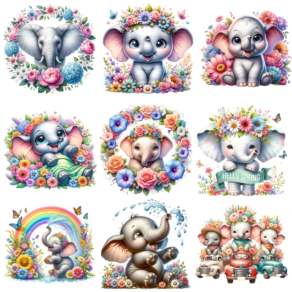 

15 см детский Радужный цветок слон, термопереносная наклейка DTF, футболка «сделай сам», железные нашивки для переноса, наклейки с принтом